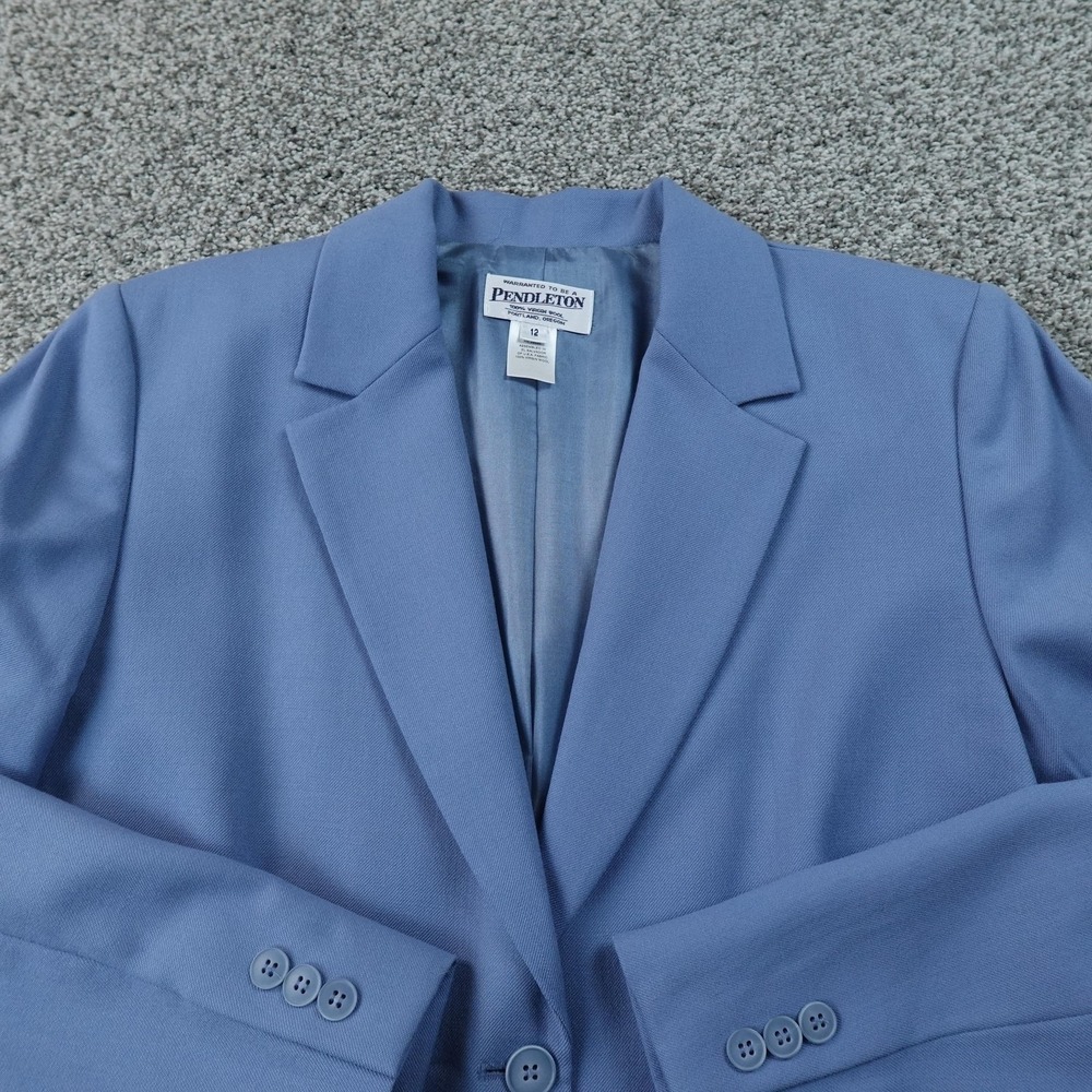 Pendleton Blazer Womens 12 Blue Virgin Wool Two Button Suit Jacket Sport Coat